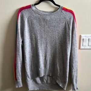 Grey Aqua Cashmere sweater with rainbow stripe sleeve